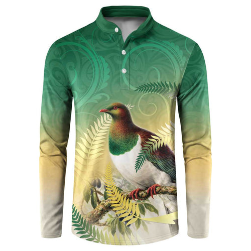 New Zealand Pigeon Kereru Button Sweatshirt Maori Fern Art Green Gradient - Aussie Hoodie