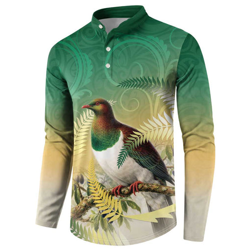 New Zealand Pigeon Kereru Button Sweatshirt Maori Fern Art Green Gradient - Aussie Hoodie