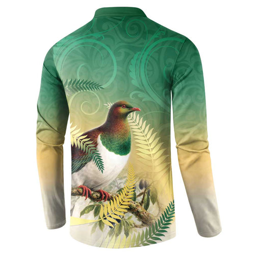 New Zealand Pigeon Kereru Button Sweatshirt Maori Fern Art Green Gradient - Aussie Hoodie