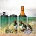 New Zealand Pigeon Kereru 4 in 1 Can Cooler Tumbler Maori Fern Art Green Gradient - Aussie Hoodie