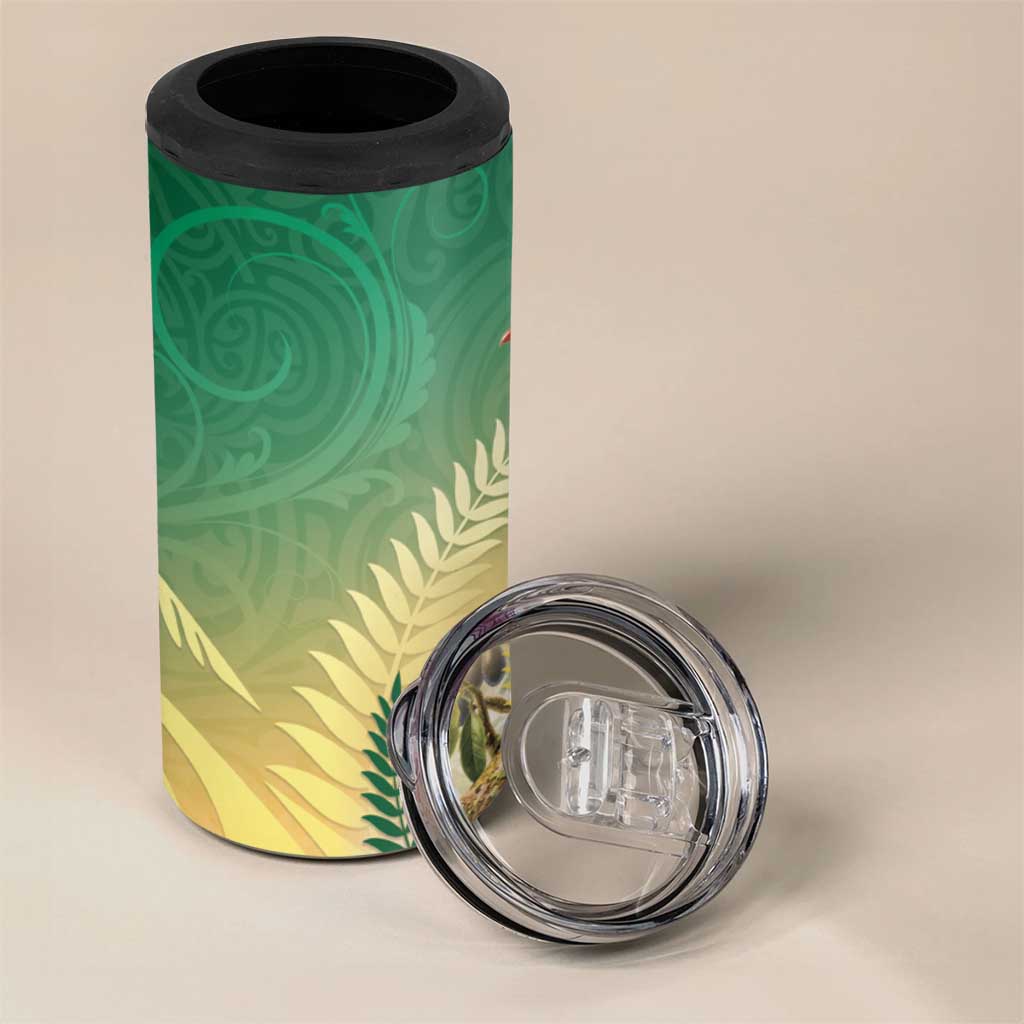 New Zealand Pigeon Kereru 4 in 1 Can Cooler Tumbler Maori Fern Art Green Gradient - Aussie Hoodie