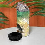 New Zealand Pigeon Kereru 4 in 1 Can Cooler Tumbler Maori Fern Art Green Gradient - Aussie Hoodie