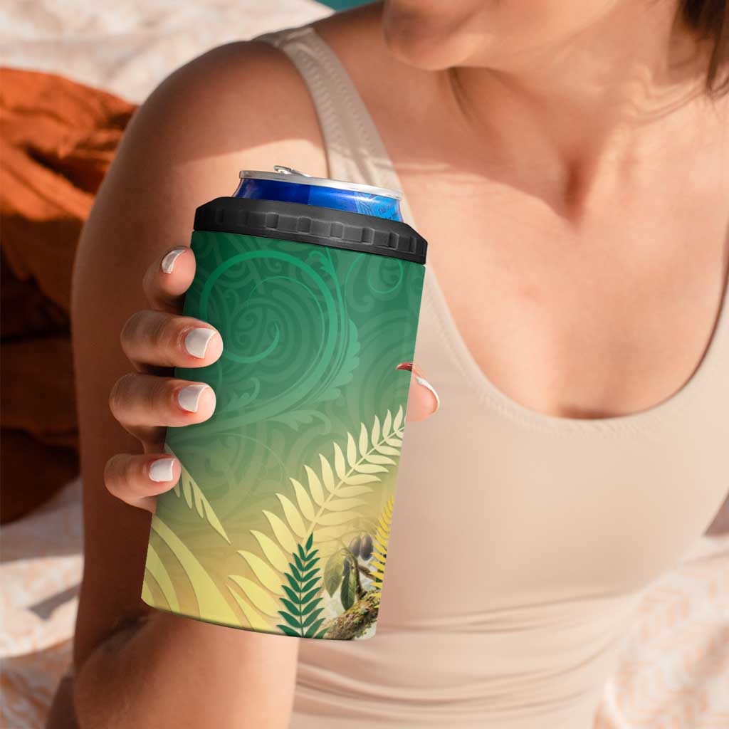 New Zealand Pigeon Kereru 4 in 1 Can Cooler Tumbler Maori Fern Art Green Gradient - Aussie Hoodie