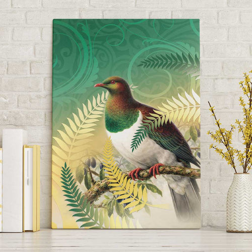 New Zealand Pigeon Kereru Canvas Wall Art Maori Fern Art Green Gradient - Aussie Hoodie