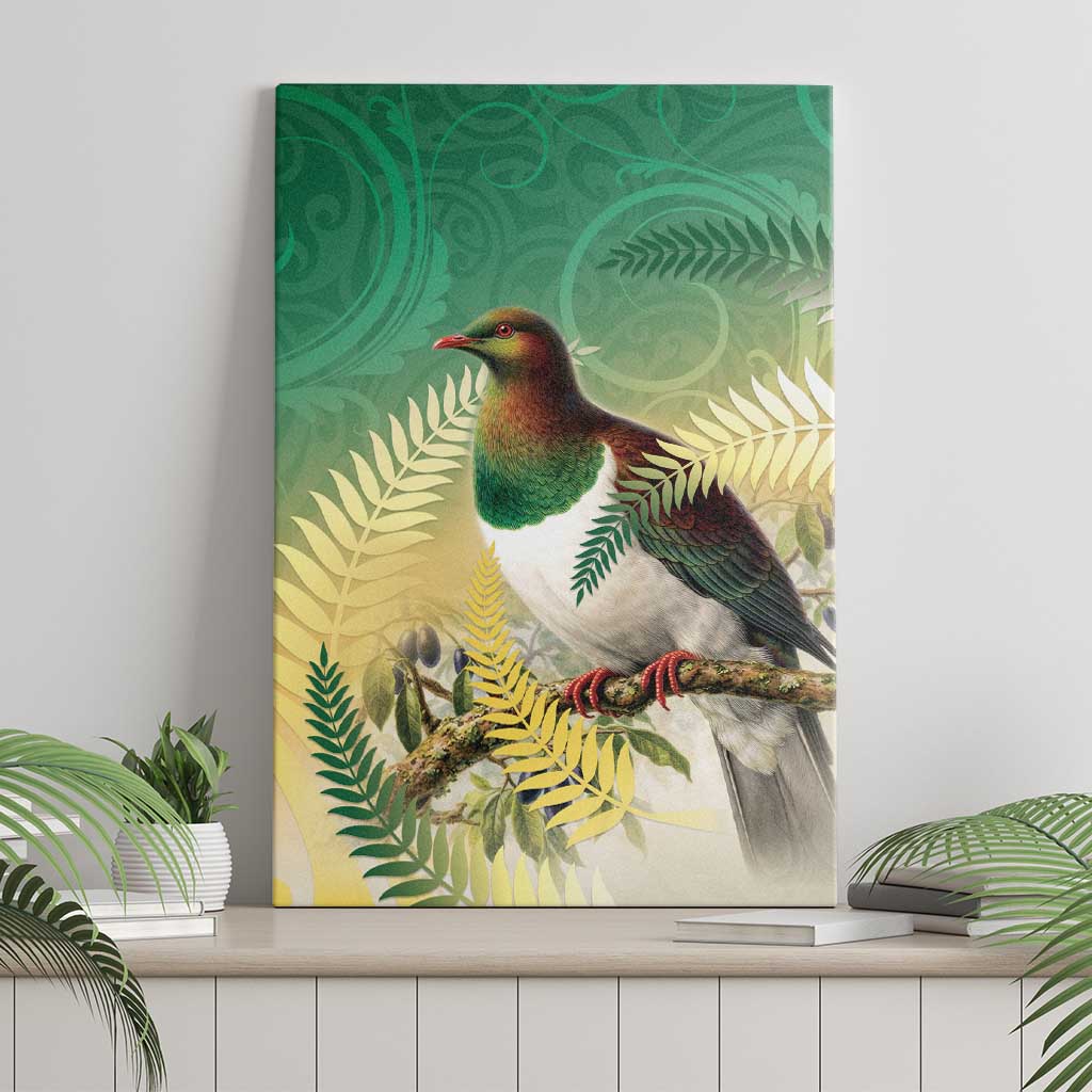 New Zealand Pigeon Kereru Canvas Wall Art Maori Fern Art Green Gradient - Aussie Hoodie