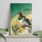 New Zealand Pigeon Kereru Canvas Wall Art Maori Fern Art Green Gradient - Aussie Hoodie