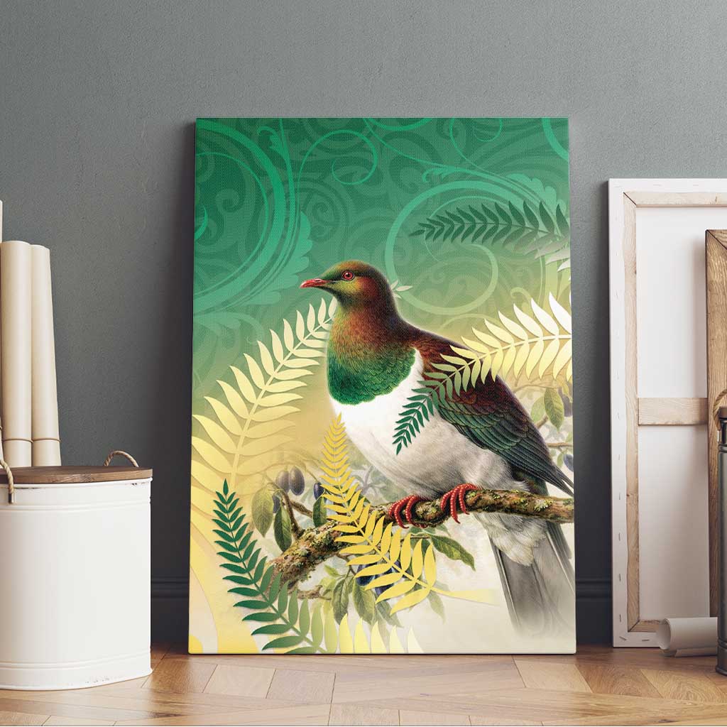 New Zealand Pigeon Kereru Canvas Wall Art Maori Fern Art Green Gradient - Aussie Hoodie