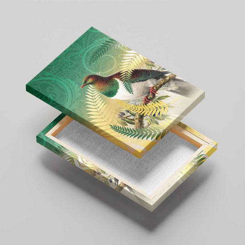 New Zealand Pigeon Kereru Canvas Wall Art Maori Fern Art Green Gradient - Aussie Hoodie