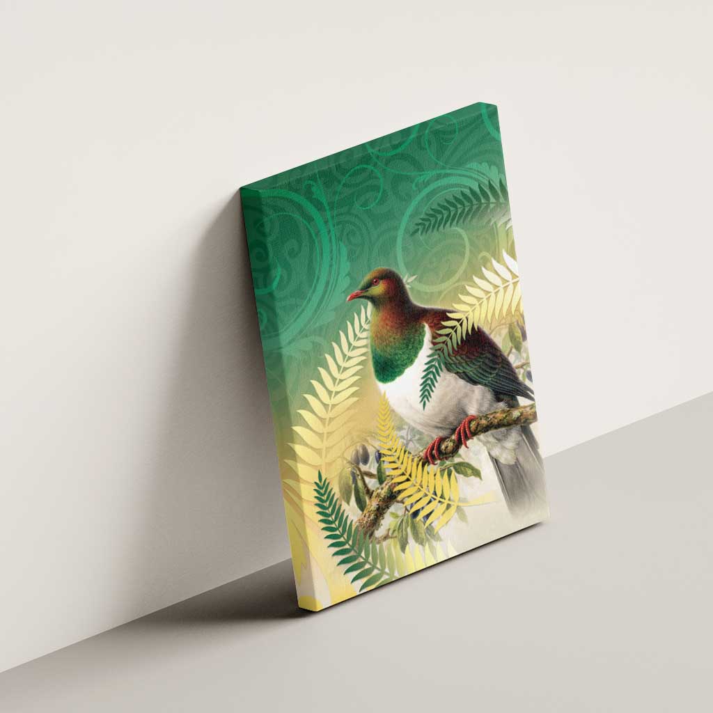 New Zealand Pigeon Kereru Canvas Wall Art Maori Fern Art Green Gradient - Aussie Hoodie