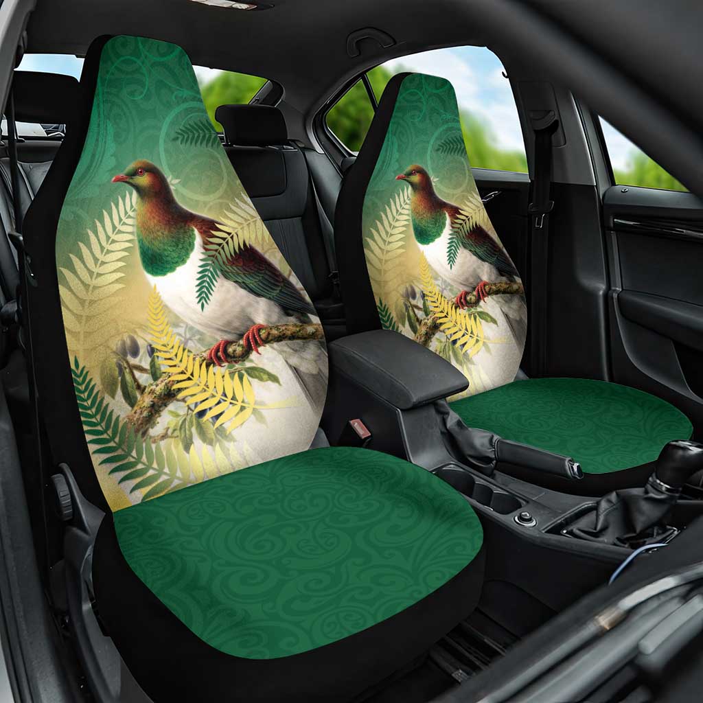 New Zealand Pigeon Kereru Car Seat Cover Maori Fern Art Green Gradient - Aussie Hoodie