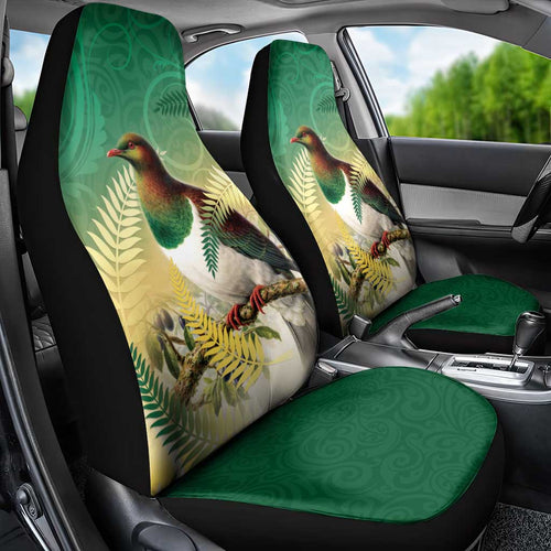 New Zealand Pigeon Kereru Car Seat Cover Maori Fern Art Green Gradient - Aussie Hoodie