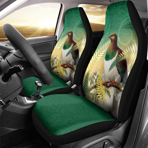 New Zealand Pigeon Kereru Car Seat Cover Maori Fern Art Green Gradient - Aussie Hoodie