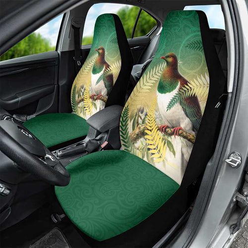 New Zealand Pigeon Kereru Car Seat Cover Maori Fern Art Green Gradient - Aussie Hoodie