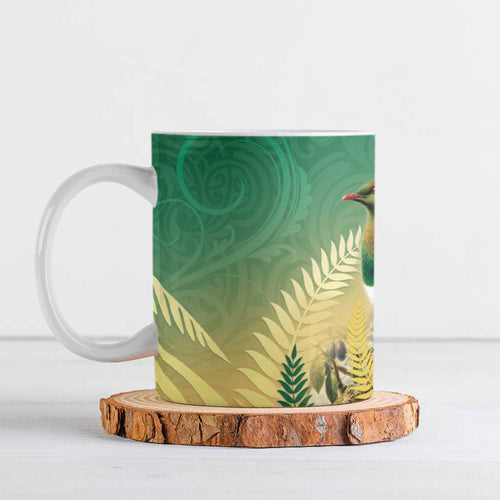 New Zealand Pigeon Kereru Ceramic Mug Maori Fern Art Green Gradient - Aussie Hoodie