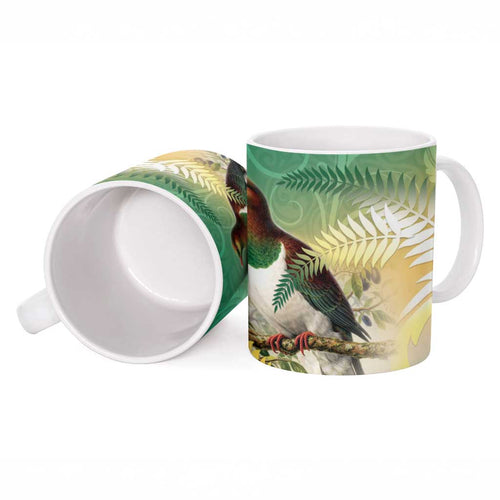 New Zealand Pigeon Kereru Ceramic Mug Maori Fern Art Green Gradient - Aussie Hoodie