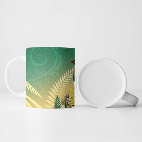 New Zealand Pigeon Kereru Ceramic Mug Maori Fern Art Green Gradient - Aussie Hoodie