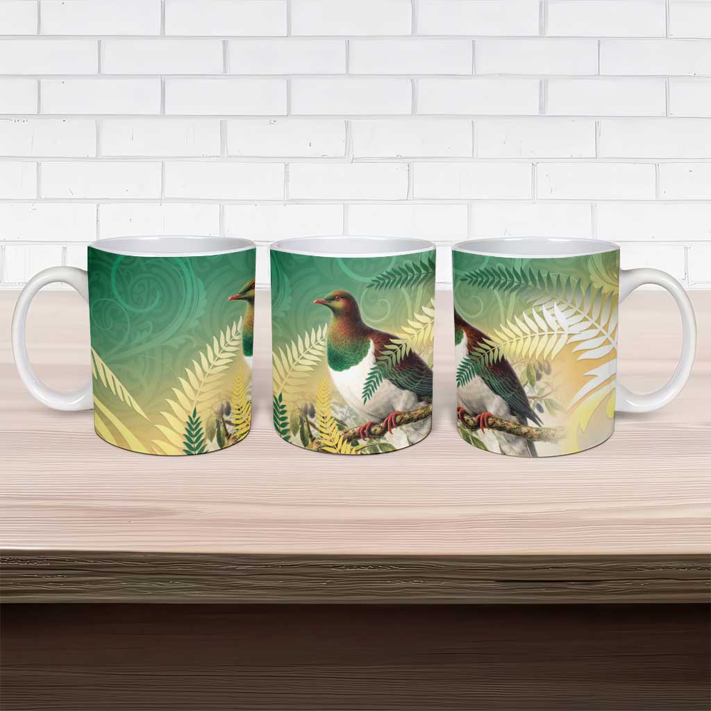 New Zealand Pigeon Kereru Ceramic Mug Maori Fern Art Green Gradient - Aussie Hoodie