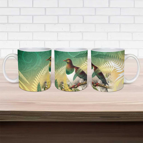 New Zealand Pigeon Kereru Ceramic Mug Maori Fern Art Green Gradient - Aussie Hoodie