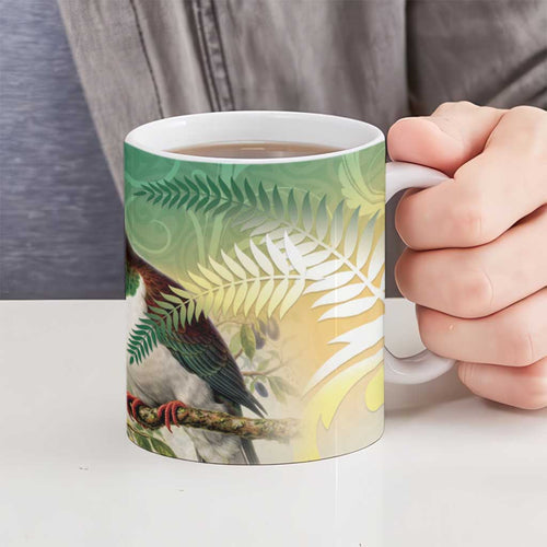 New Zealand Pigeon Kereru Ceramic Mug Maori Fern Art Green Gradient - Aussie Hoodie