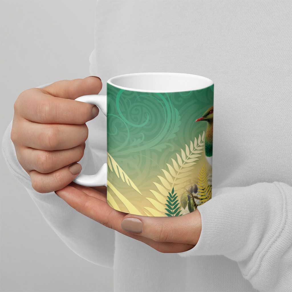 New Zealand Pigeon Kereru Ceramic Mug Maori Fern Art Green Gradient - Aussie Hoodie