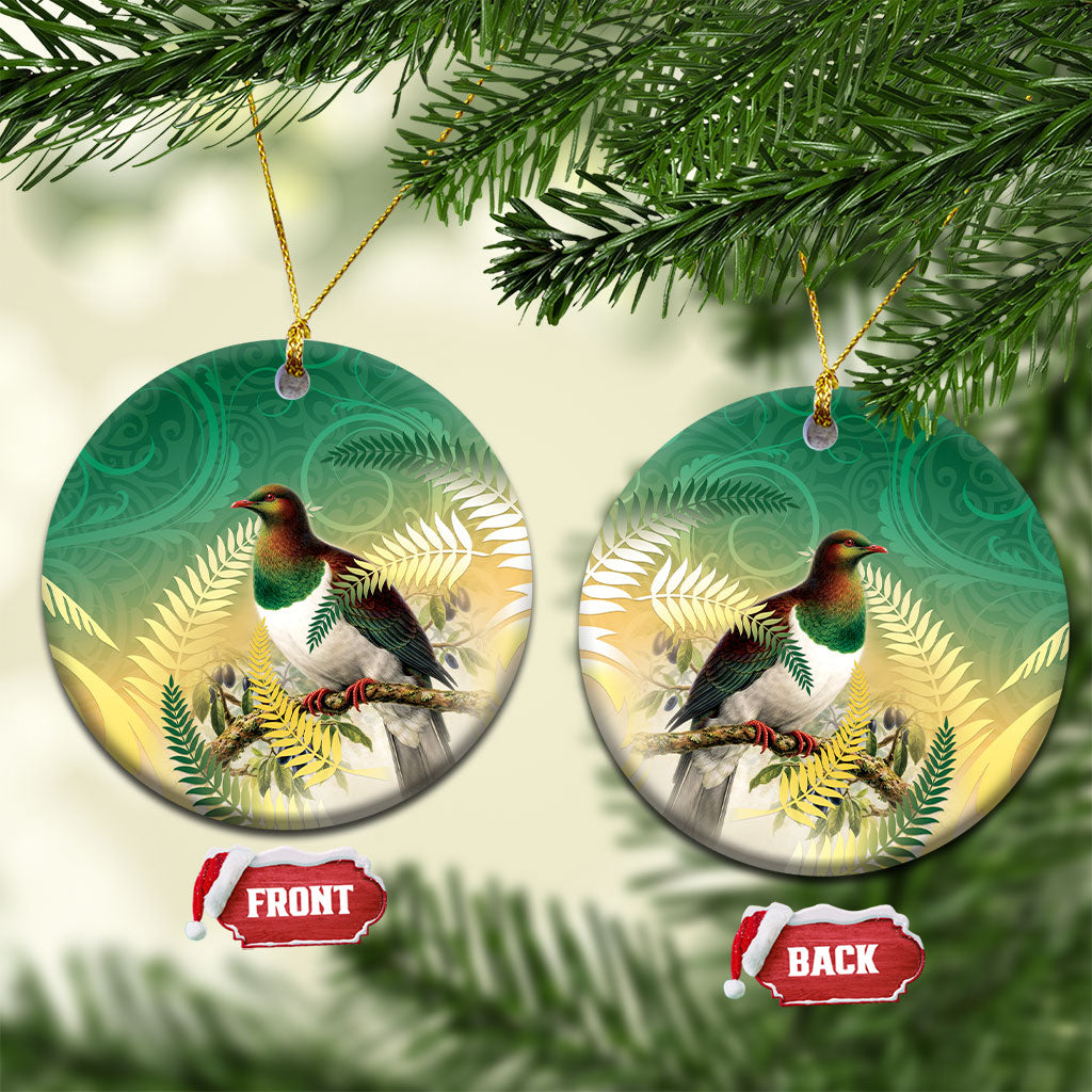New Zealand Pigeon Kereru Ceramic Ornament Maori Fern Art Green Gradient