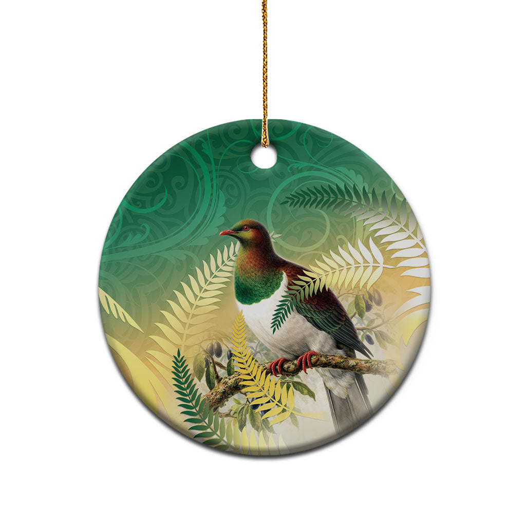 New Zealand Pigeon Kereru Ceramic Ornament Maori Fern Art Green Gradient