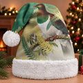 New Zealand Pigeon Kereru Christmas Santa Hat Maori Fern Art Green Gradient