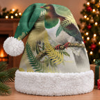 New Zealand Pigeon Kereru Christmas Santa Hat Maori Fern Art Green Gradient