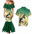 New Zealand Pigeon Kereru Couples Matching Mermaid Dress and Hawaiian Shirt Maori Fern Art Green Gradient - Aussie Hoodie