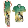 New Zealand Pigeon Kereru Couples Matching Tank Maxi Dress and Hawaiian Shirt Maori Fern Art Green Gradient - Aussie Hoodie