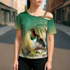 New Zealand Pigeon Kereru Cross Shoulder Shirt Maori Fern Art Green Gradient - Aussie Hoodie