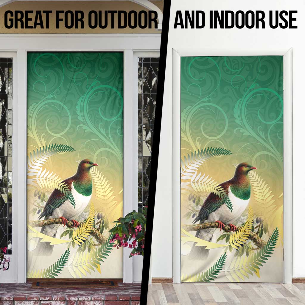New Zealand Pigeon Kereru Door Cover Maori Fern Art Green Gradient - Aussie Hoodie