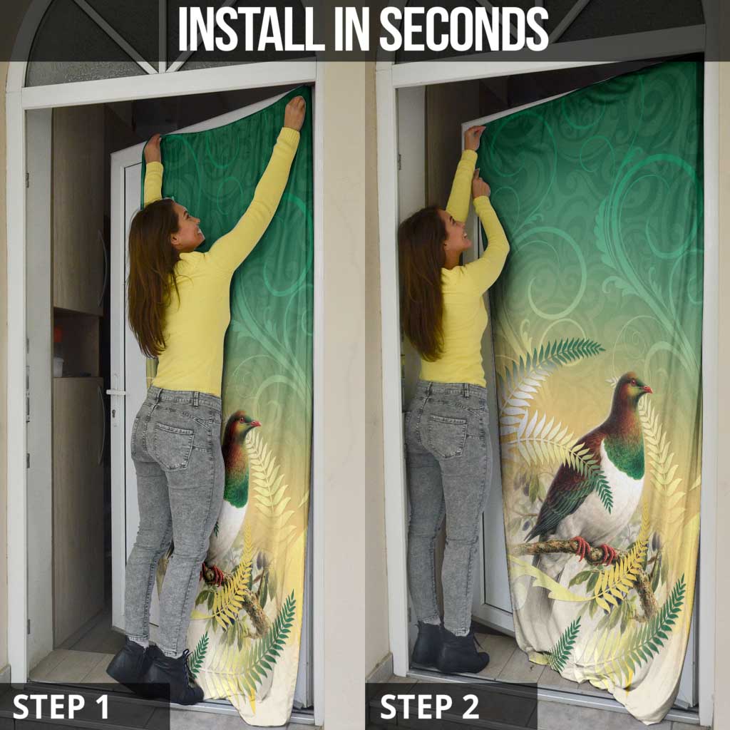New Zealand Pigeon Kereru Door Cover Maori Fern Art Green Gradient - Aussie Hoodie