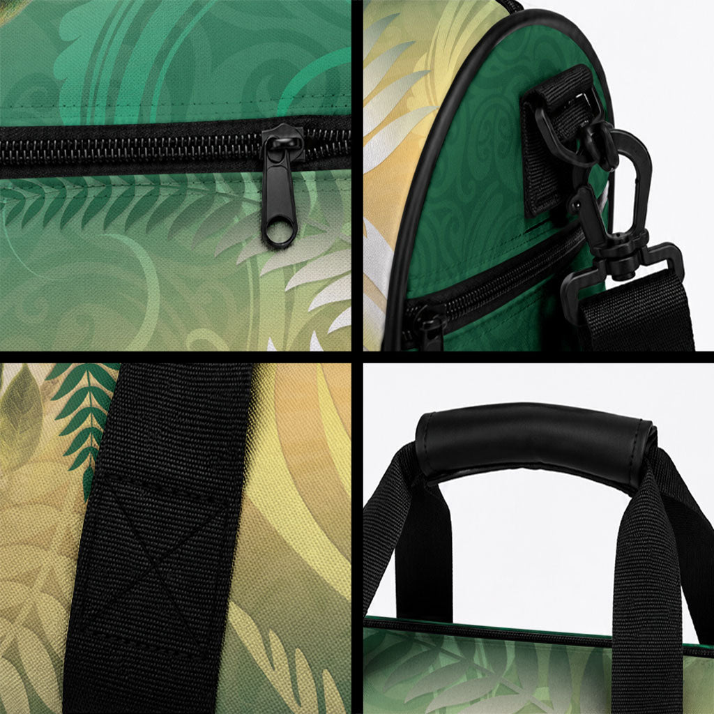 New Zealand Pigeon Kereru Duffle Bag Maori Fern Art Green Gradient
