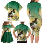 New Zealand Pigeon Kereru Family Matching Long Sleeve Bodycon Dress and Hawaiian Shirt Maori Fern Art Green Gradient - Aussie Hoodie
