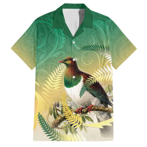 New Zealand Pigeon Kereru Family Matching Long Sleeve Bodycon Dress and Hawaiian Shirt Maori Fern Art Green Gradient - Aussie Hoodie