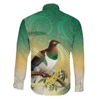 New Zealand Pigeon Kereru Family Matching Long Sleeve Bodycon Dress and Hawaiian Shirt Maori Fern Art Green Gradient - Aussie Hoodie