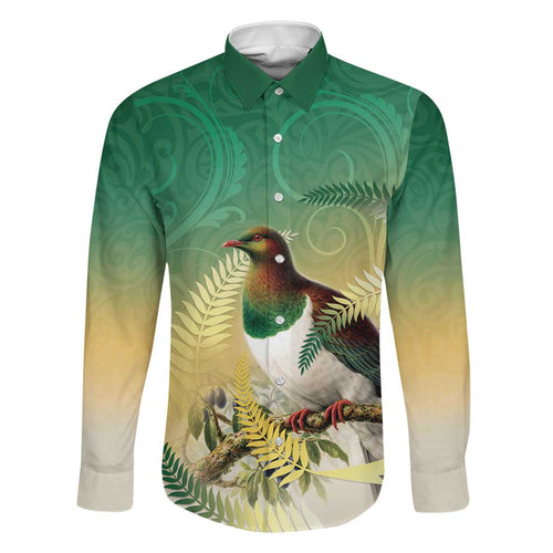 New Zealand Pigeon Kereru Family Matching Mermaid Dress and Hawaiian Shirt Maori Fern Art Green Gradient - Aussie Hoodie