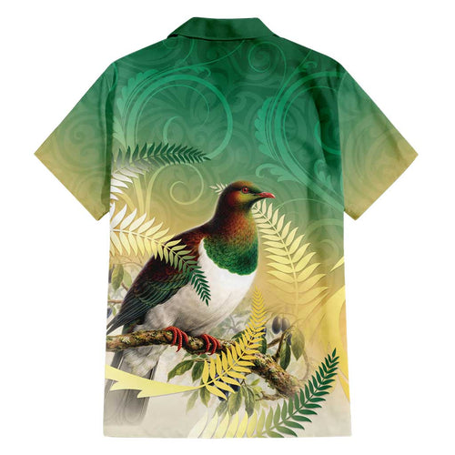 New Zealand Pigeon Kereru Family Matching Off Shoulder Maxi Dress and Hawaiian Shirt Maori Fern Art Green Gradient - Aussie Hoodie