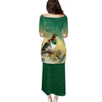 New Zealand Pigeon Kereru Family Matching Puletasi and Hawaiian Shirt Maori Fern Art Green Gradient - Aussie Hoodie