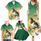 New Zealand Pigeon Kereru Family Matching Summer Maxi Dress and Hawaiian Shirt Maori Fern Art Green Gradient - Aussie Hoodie