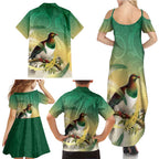 New Zealand Pigeon Kereru Family Matching Summer Maxi Dress and Hawaiian Shirt Maori Fern Art Green Gradient - Aussie Hoodie