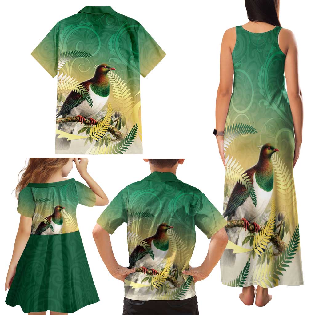 New Zealand Pigeon Kereru Family Matching Tank Maxi Dress and Hawaiian Shirt Maori Fern Art Green Gradient - Aussie Hoodie