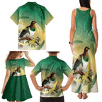 New Zealand Pigeon Kereru Family Matching Tank Maxi Dress and Hawaiian Shirt Maori Fern Art Green Gradient - Aussie Hoodie