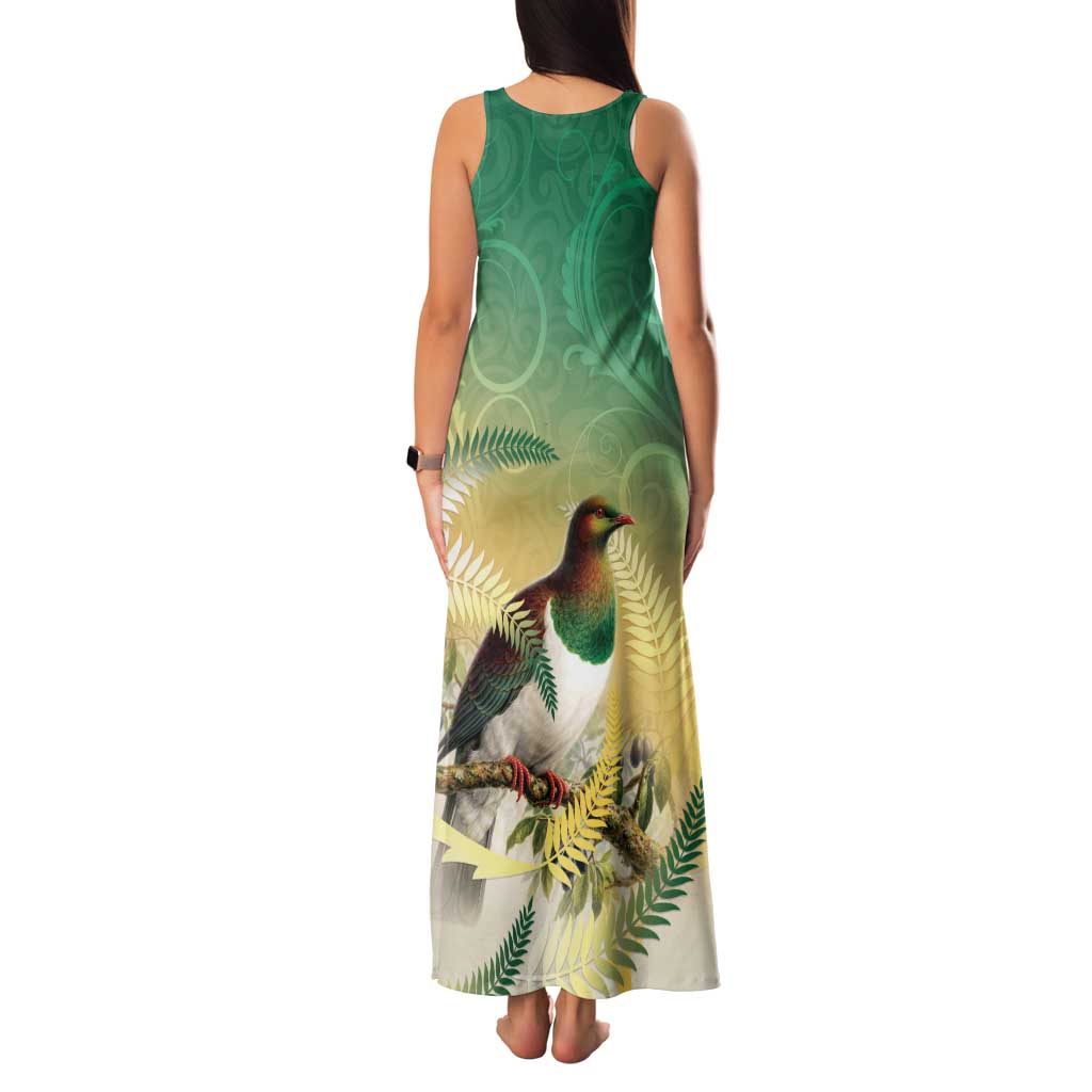 New Zealand Pigeon Kereru Family Matching Tank Maxi Dress and Hawaiian Shirt Maori Fern Art Green Gradient - Aussie Hoodie