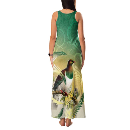 New Zealand Pigeon Kereru Family Matching Tank Maxi Dress and Hawaiian Shirt Maori Fern Art Green Gradient - Aussie Hoodie