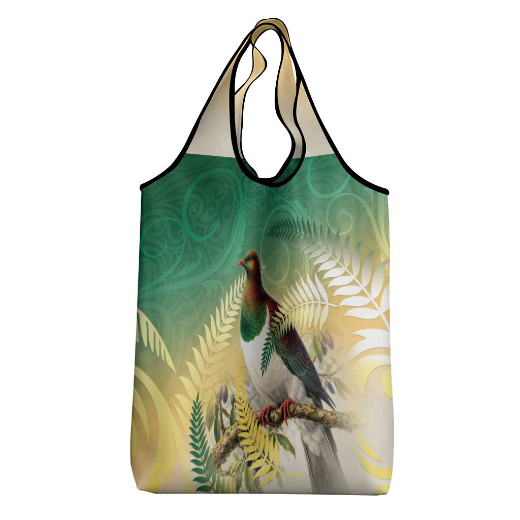New Zealand Pigeon Kereru Grocery Bag Maori Fern Art Green Gradient - Aussie Hoodie