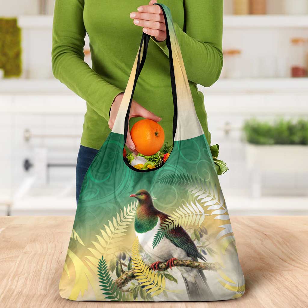 New Zealand Pigeon Kereru Grocery Bag Maori Fern Art Green Gradient - Aussie Hoodie