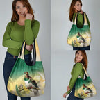 New Zealand Pigeon Kereru Grocery Bag Maori Fern Art Green Gradient - Aussie Hoodie