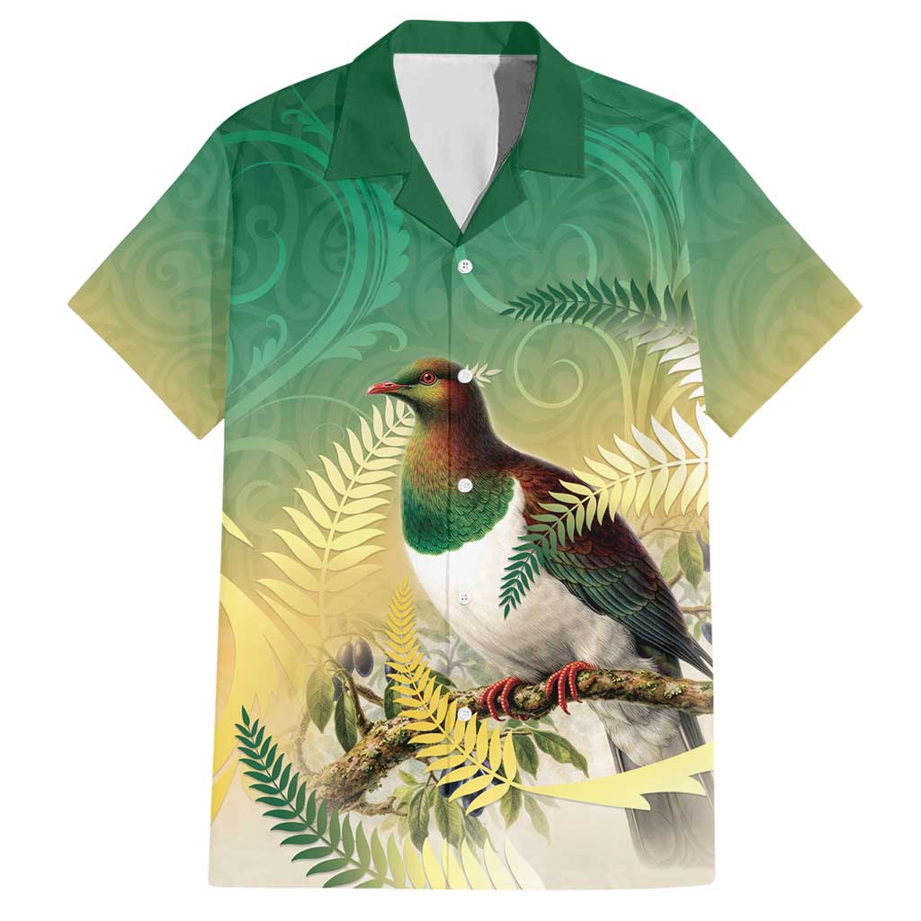 New Zealand Pigeon Kereru Hawaiian Shirt Maori Fern Art Green Gradient - Aussie Hoodie
